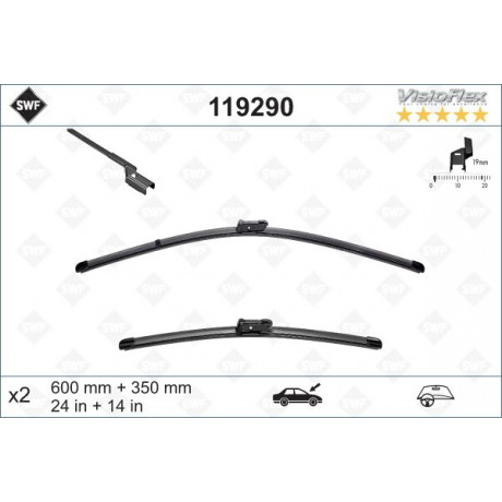 Щітки склоочисника (600/350mm) Renault Zoe 12-/Ford KA 08-16/Fiat 500/500E 07-