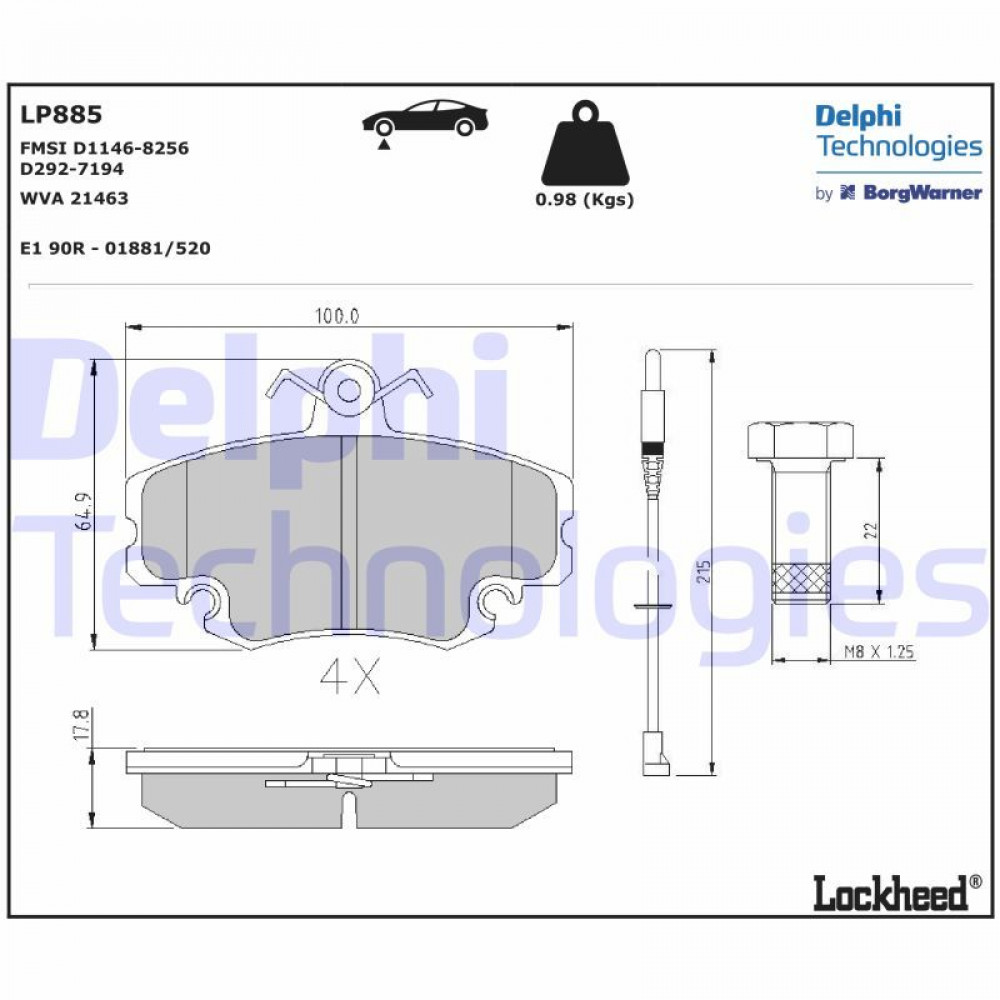 Колодки гальмівні (передні) Dacia Logan 04-/Renault Symbol/Clio/Megane/Peugeot 309 (з датчиком) (TRW)