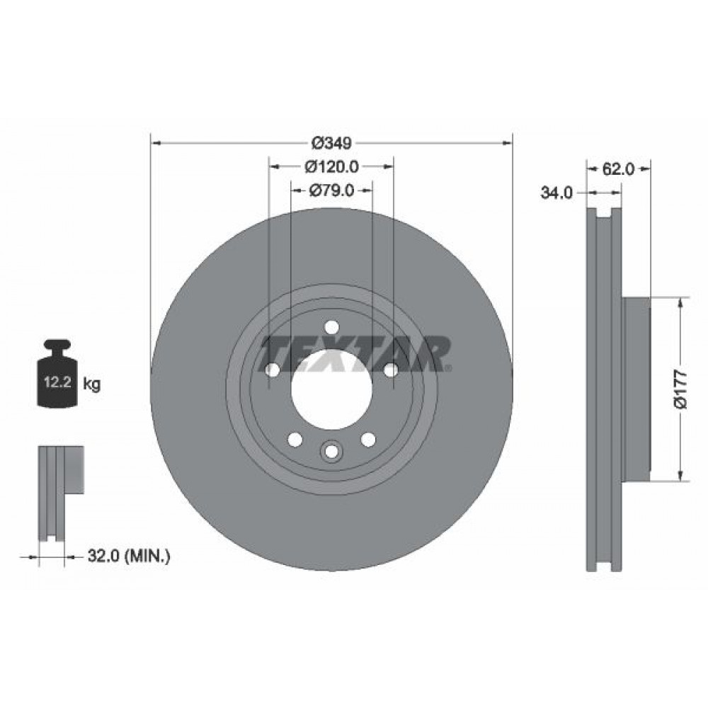 Диск гальмівний (передній) Land Rover Discovery V/Range Rover IV 2.0/3.0 12- (349x34) PRO+