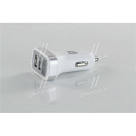 Автомобільний зарядний пристрій 2USB (12 / 24V - 5V 2,4A), LED Display, біле <ДК>