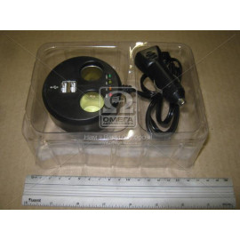 Разветвитель в прикур. на два гнізда+2 USB, 1А/2А, c індікат. напруги (в підсклянник) (ви-во Китай)