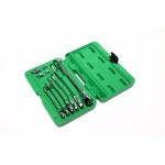 Набір ключів комбінованих з тріскачкою і шарніром 8-19мм + перехідники (в-во TOPTUL) 