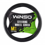 Чохол на кермо WINSO, розмір M (37-39см), екошкіра, колір чор. з сір. елем. і перф, на осн.біл.гуми 