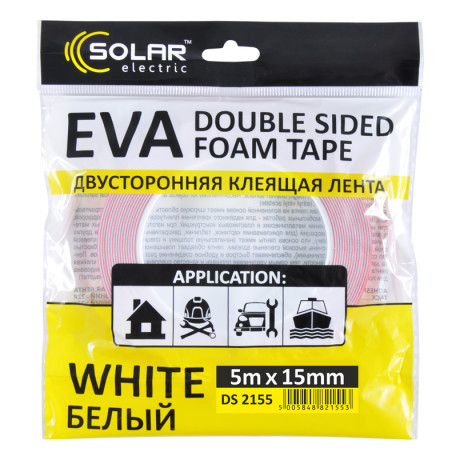 SOLAR Стрічка клеюча двостороння, EVA, біла, 15ммx5м