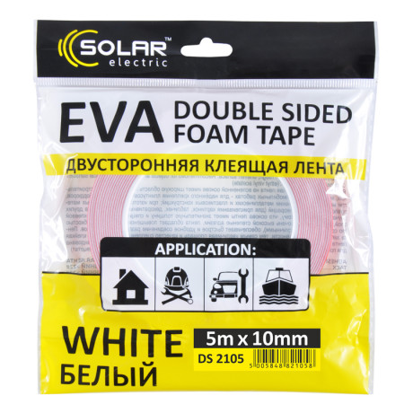 SOLAR Стрічка клеюча двостороння, EVA, біла, 10ммx5м