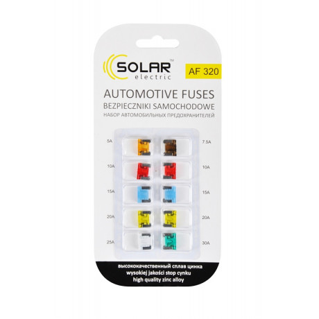SOLAR  Набір запобіжників _Mini Low Profile_, цинковий сплав (5А,7,5А,10А,15А,20А,25А,30А),10шт.,