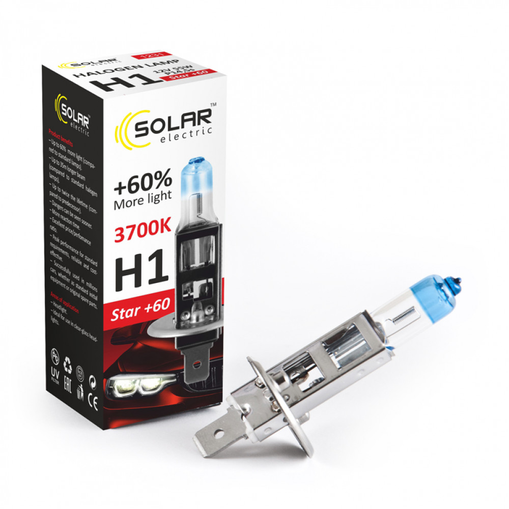 SOLAR Автолампа H1 12V 55W P14,5s Starlight + 60% (10/1000 шт.)