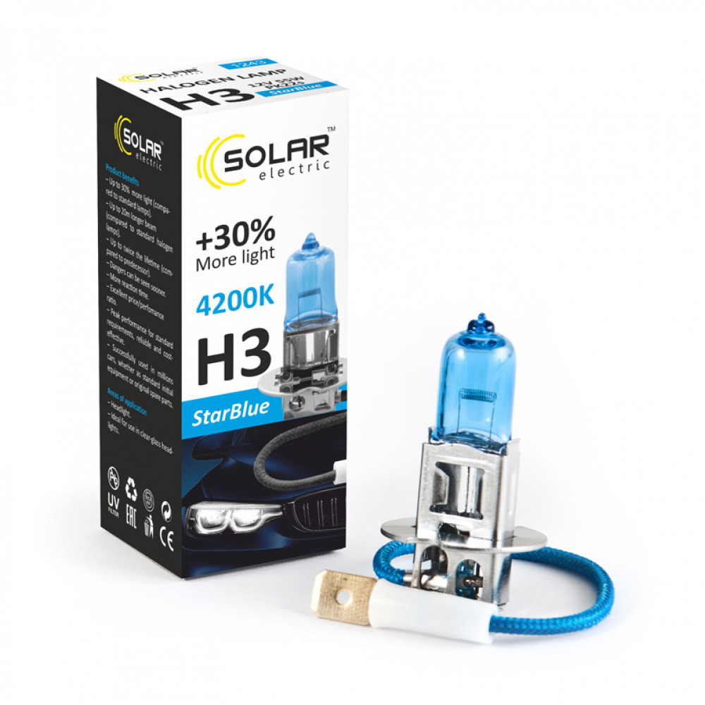 SOLAR Автолампа H3 12V 55W PK22s StarBlue 4200K (1000 шт.)