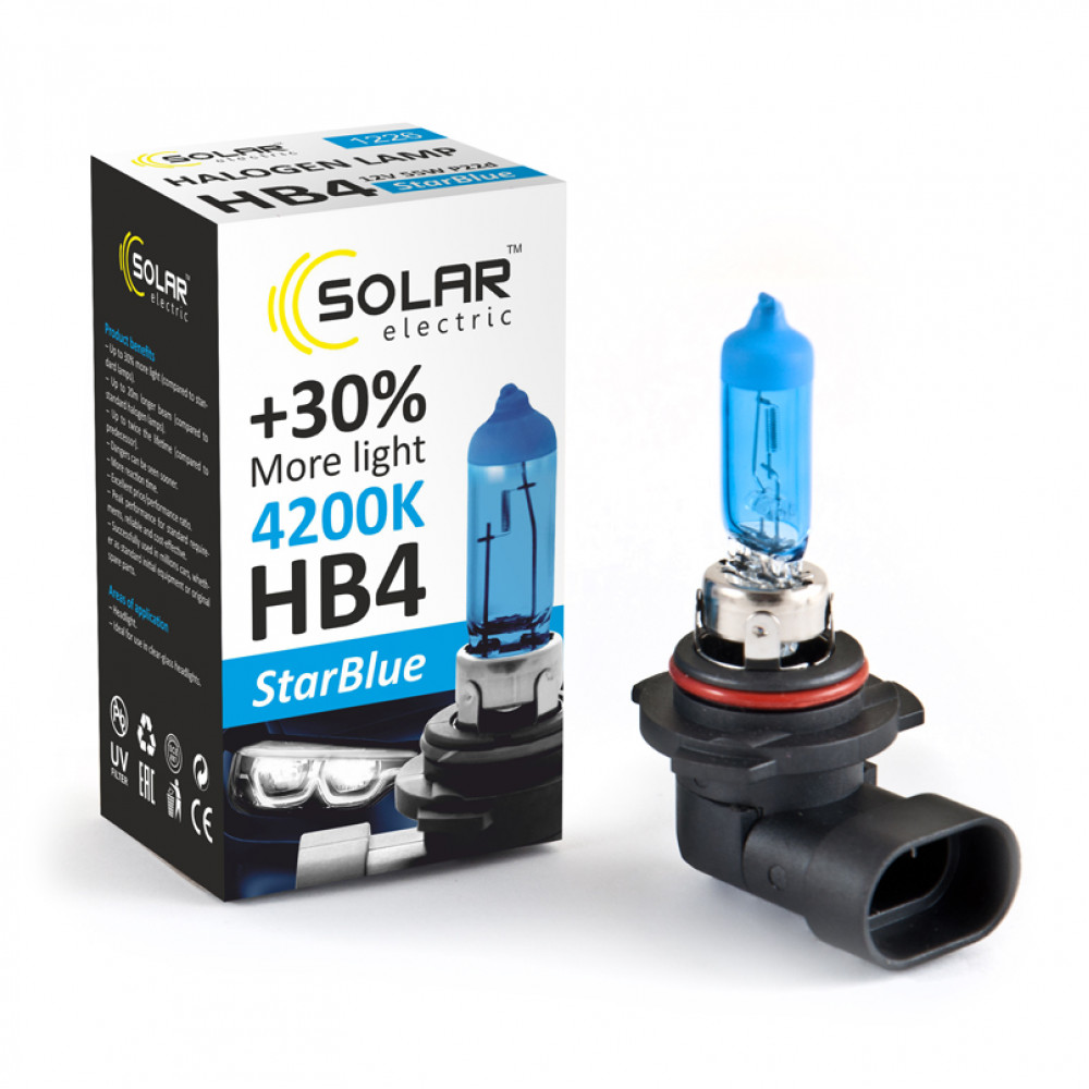 SOLAR Автолампа HB4 12V 55W P22d StarBlue 4200K (200 шт.)