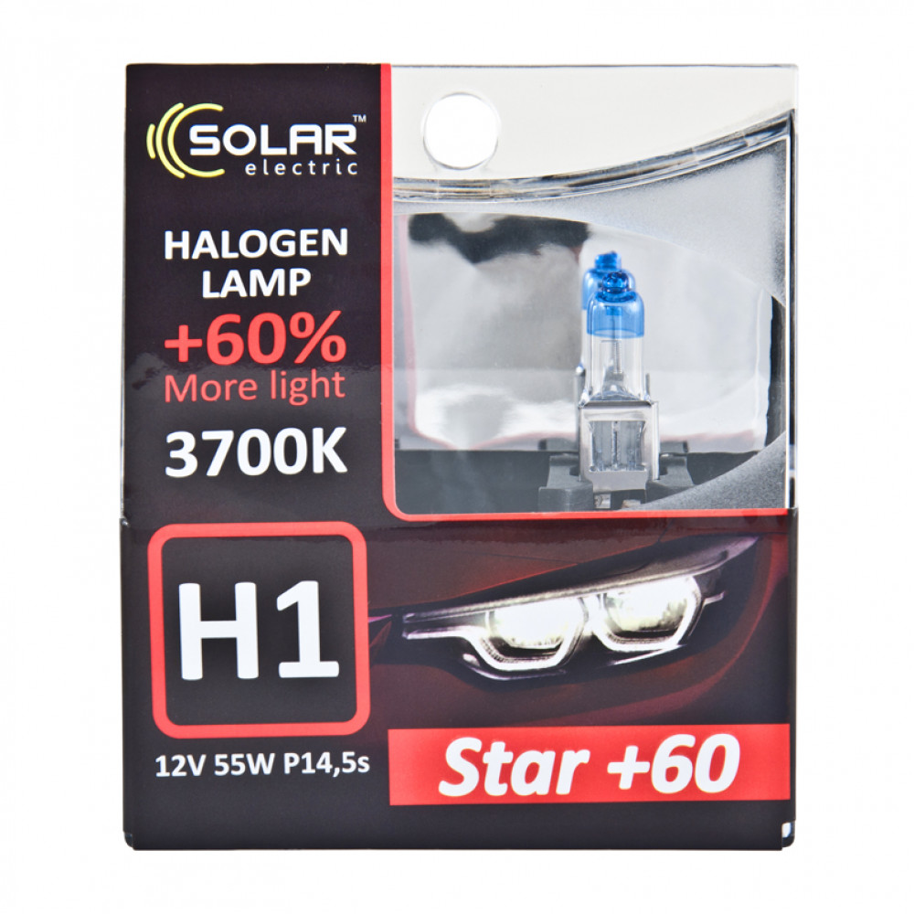 SOLAR Автолампа H1 12V 55W P14,5s Starlight + 60%, SET (10/100шт.)