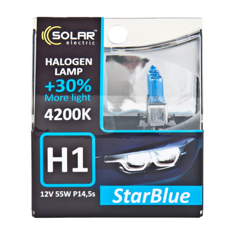 SOLAR Автолампа H1 12V 55W P14,5s StarBlue 4200K, SET (10/100шт.)