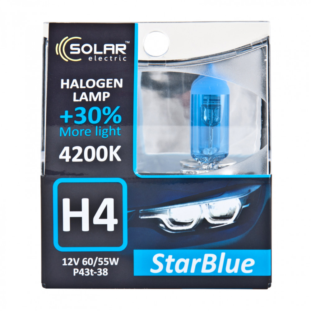 SOLAR Автолампа H4 12V 60/55W P43t-38 StarBlue 4200K, SET (10/100шт.)