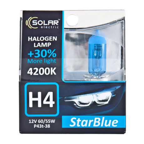 SOLAR Автолампа H4 12V 60/55W P43t-38 StarBlue 4200K, SET (10/100шт.)