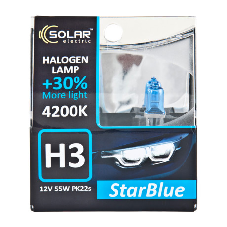 SOLAR Автолампа H3 12V 55W PK22s StarBlue 4200K, SET (10/100шт.)