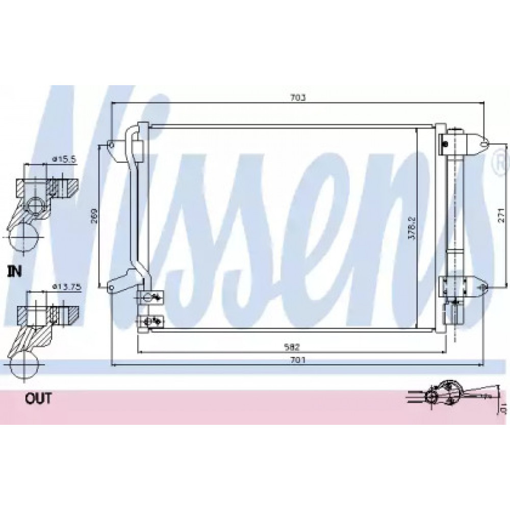 Радиатор кондиционера VOLKSWAGEN JETTA IV (10-) 2.0 FSi (пр-во Nissens)