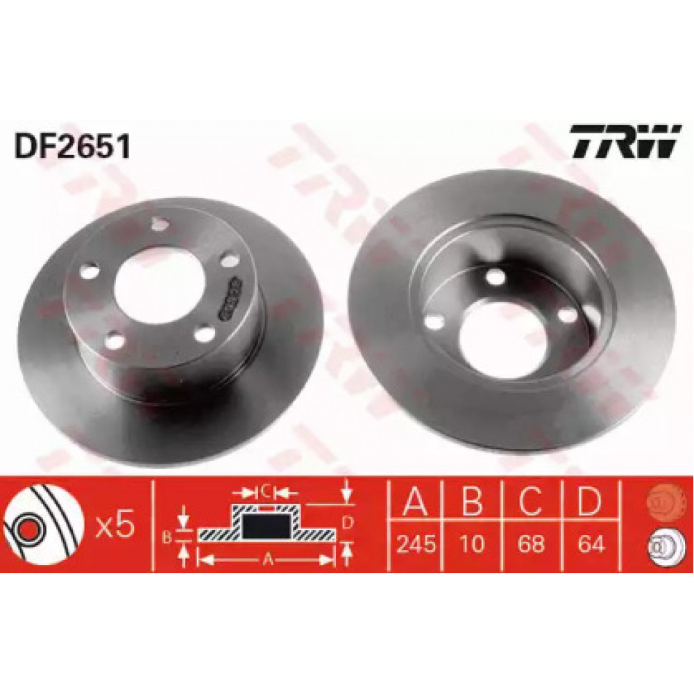 Диск тормозной AUDI 100,A6, SKODA SUPERB, VW PASSAT задн. (пр-во TRW)