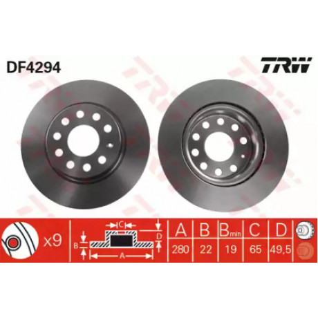 Диск гальмівний AUDI A3, SEAT Toledo, SKODA Octavia, VW Caddy, вент. (вир-во TRW)