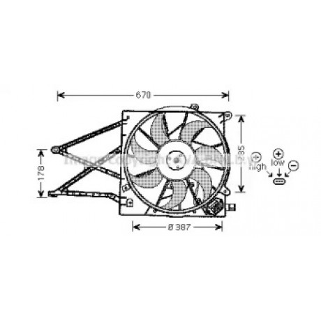 Вентилятор радиатора OPEL ASTRA G (98-)/ ZAFIRA A (99-)(пр-во AVA)