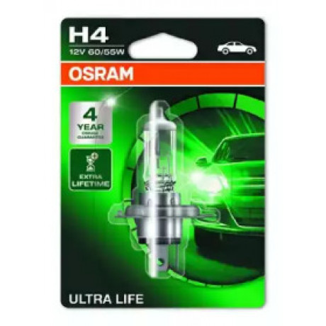 Лампа фарна H4 12V 60/55W P43t ULTRA LIFE 1шт.blister (пр-во OSRAM)