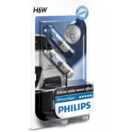 Лампа накаливания H6W WhiteVision12V 6W BAX9s (2шт blister) (пр-во Philips)