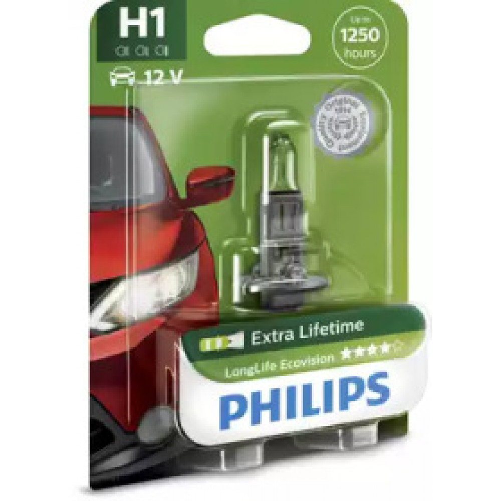 Лампа накаливания H1 12V 55W  P14,5s LongerLife Ecovision 1шт blister (пр-во Philips)