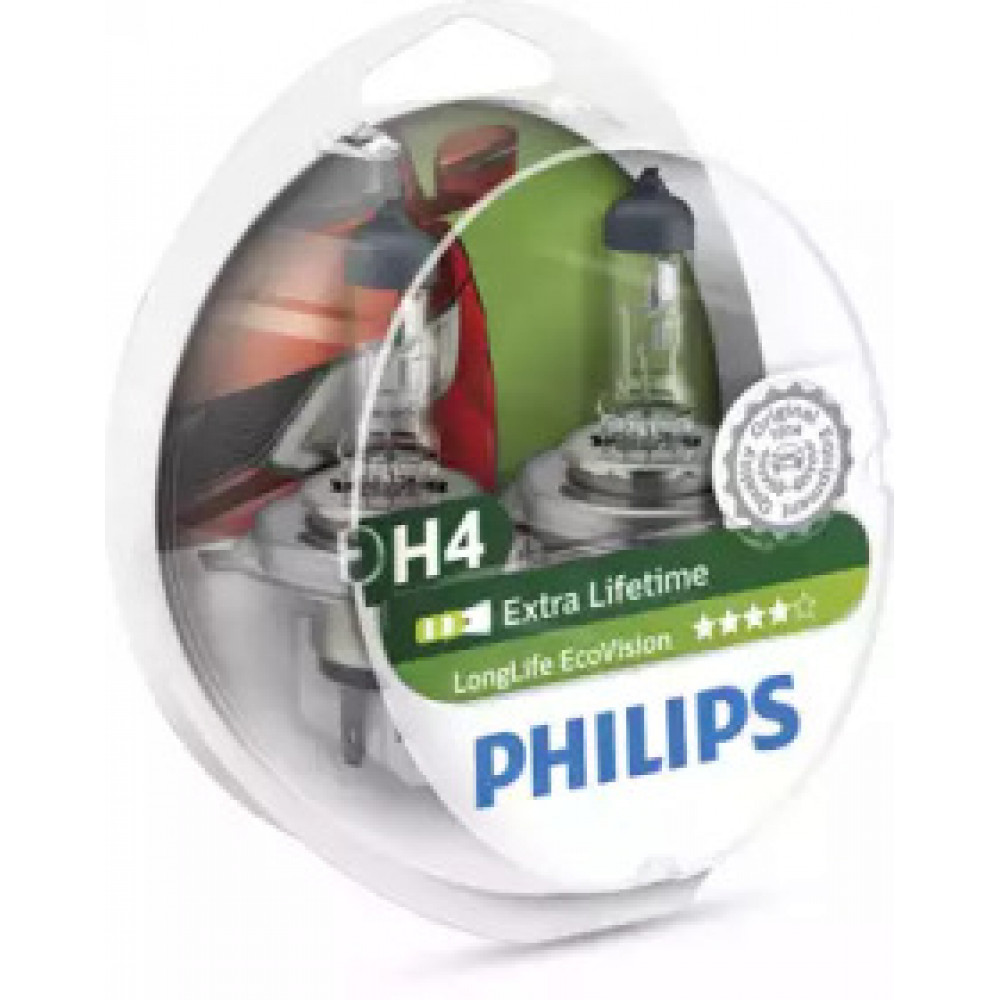 Лампа накаливания H4 12V 60/55W  P43t-38 LongerLife Ecovision 2шт (пр-во Philips)