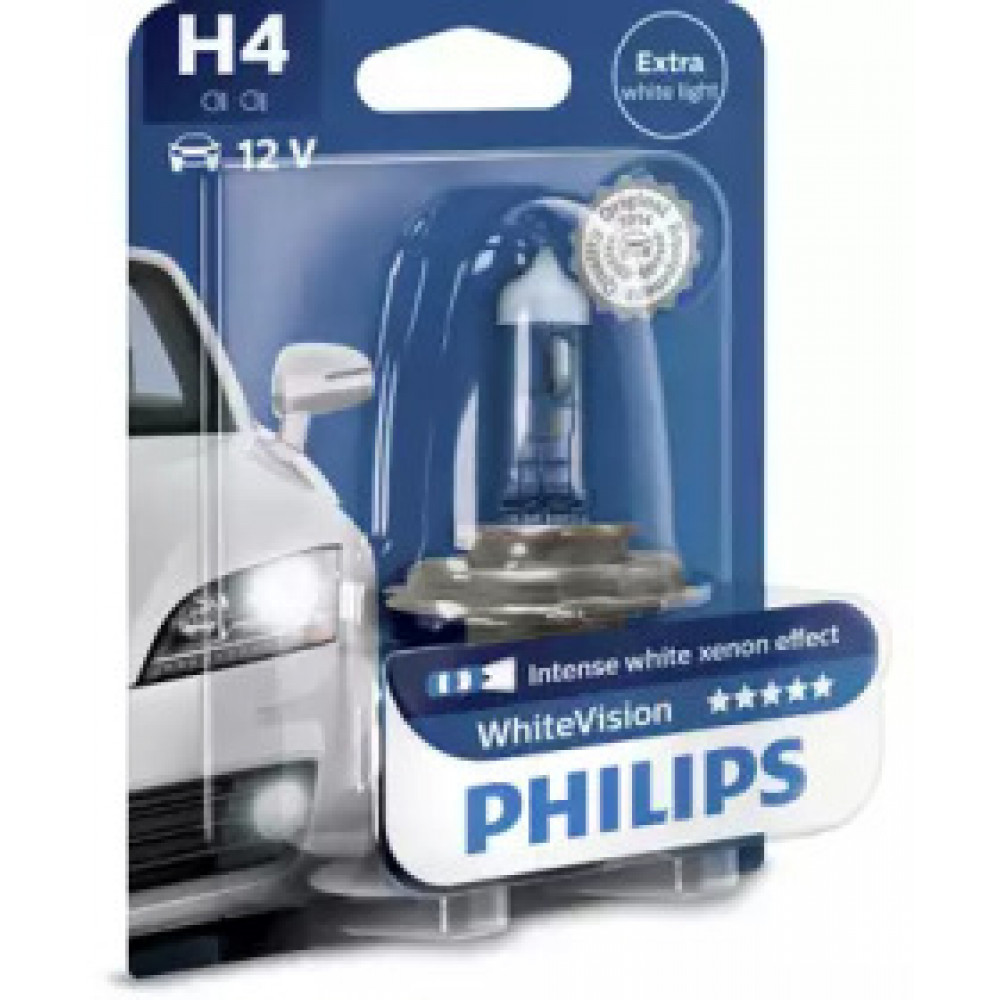 Лампа накалу H4 WhiteVision 12V, 60/55W, P43t-38, (+60) (4300K)  1шт. blister (вир-во Philips)