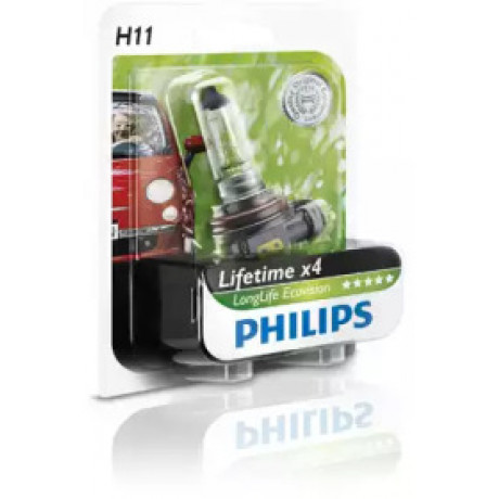 Лампа накалу H11 12V 55W  PGJ19-2 LongerLife Ecovision 1шт blister (вир-во Philips)