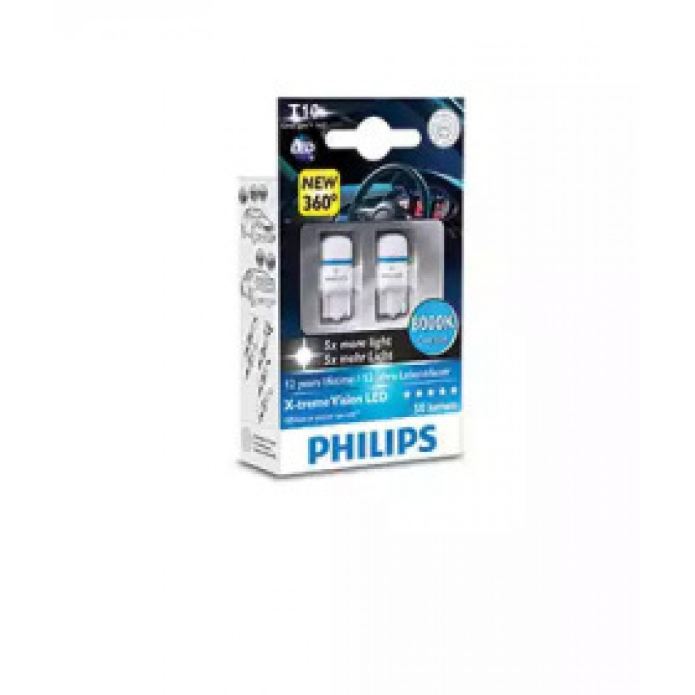 Лампа накаливания W5W, T10, 12V, w2.1x9.5d, 8000 К, X-tremeVision LED (пр-во Philips)