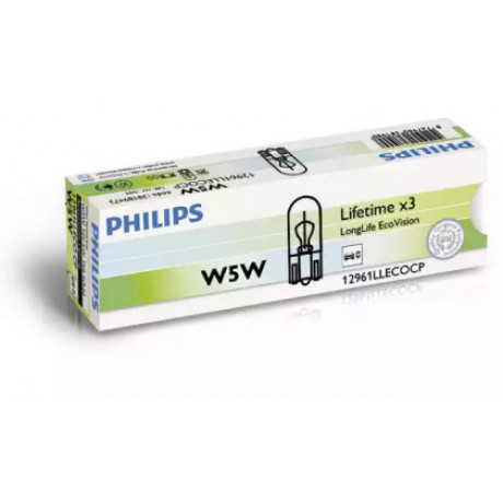 Лампа накаливания W5W 12V 5WW2,1X9,5d  LongerLife EcoVision (пр-во Philips)