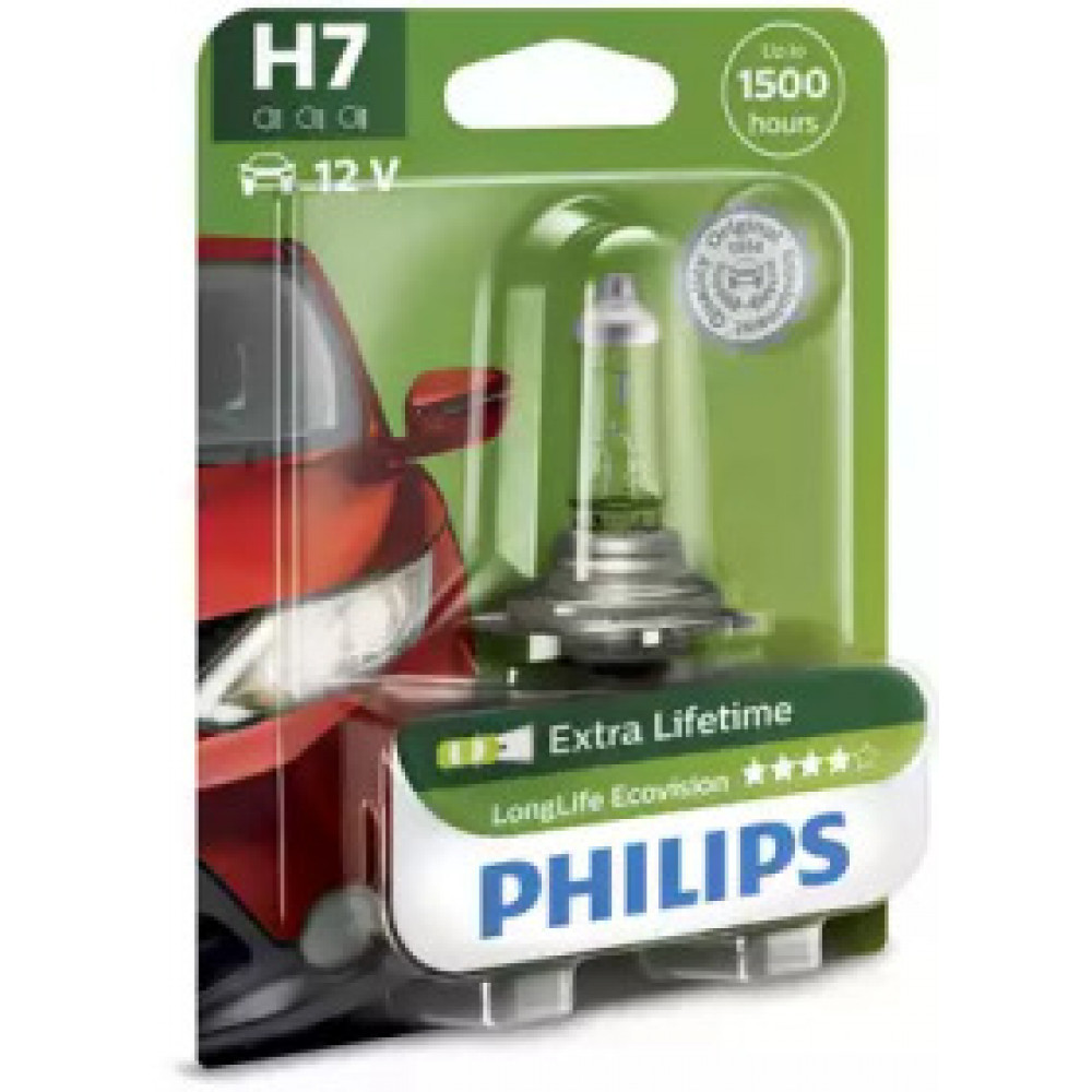Лампа накаливания H7 12V 55W  PX26d LongerLife Ecovision 1шт blister (пр-во Philips)