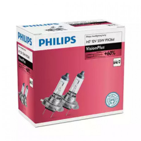 Лампа накаливания H7 VisionPlus12V 55W PX26d 2шт (пр-во Philips)