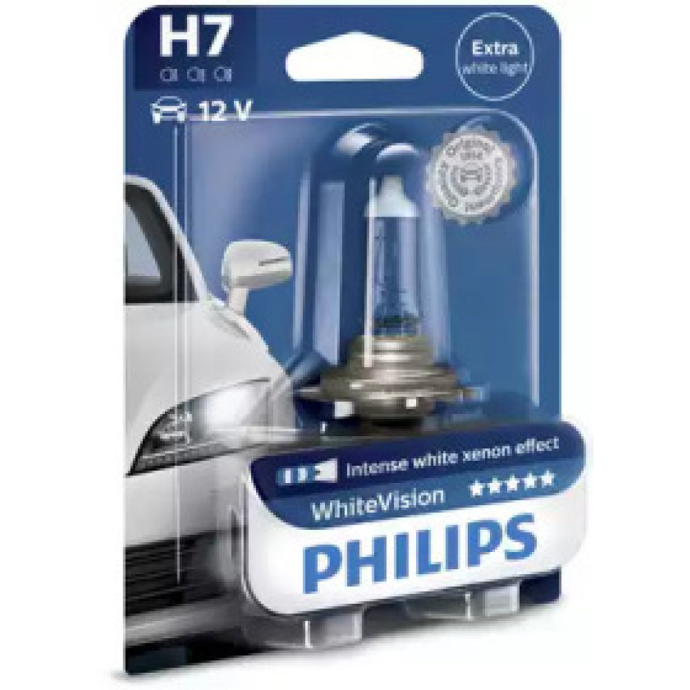 Лампа накаливания H7 WhiteVision 12V 55W PX26d (+60) (4300K)  1шт. blister (пр-во Philips)